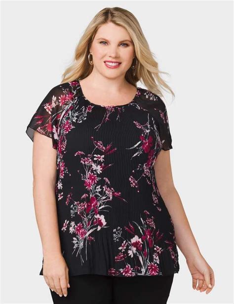 Dressbarn Roz Ali Plus Size Pixie Pleat Floral Blouse Plussize