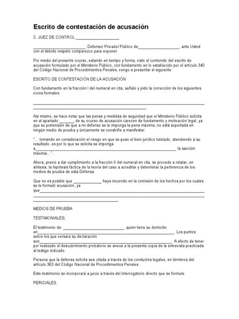 Escrito De Contestación De Acusación Elaborado Por Laa Defensa Pdf