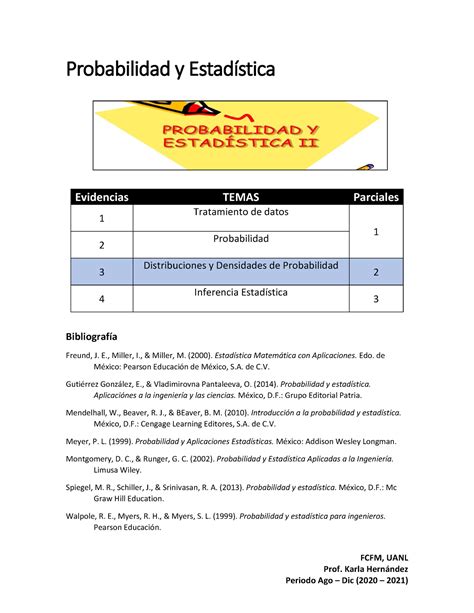 Probabilidad Y Estadística Temario Y Referencias Bibliográficas Fcfm