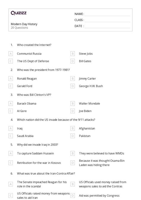 50 Modern World History Worksheets For 8th Grade On Quizizz