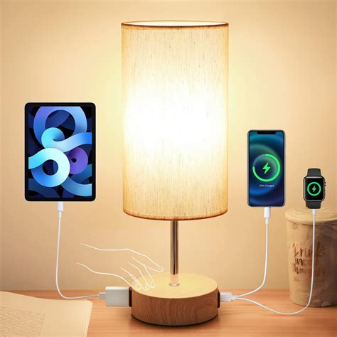 Lacoki Bedside Lamp With 2 Usb A And Usb C Touch Lamp For Bedrooms 3 Way Dimmable Nightstand