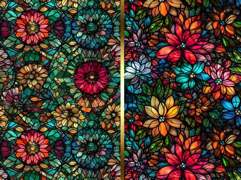 Vintage Stained Glass Floral Seamless Patterns Set of 10 - Etsy