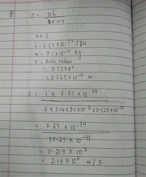 5 Iit A Calculate Velocity Of Electron In First Bohr Orbit Of Hydrogen Atom Given R A