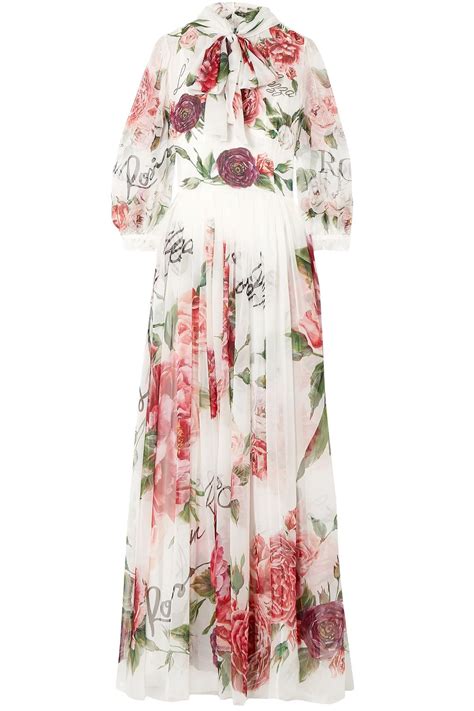 Dolce Gabbana Pussy Bow Floral Print Silk Chiffon Gown The Outnet