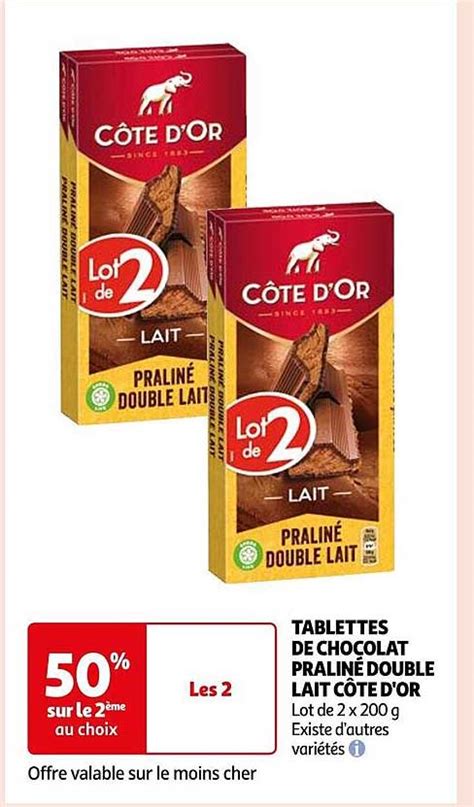 Promo Tablettes De Chocolat Praliné Double Lait Côte D or chez Auchan