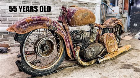 Restoration Rusty Old Motorcycle JAWA 1960s Two Stroke Engine