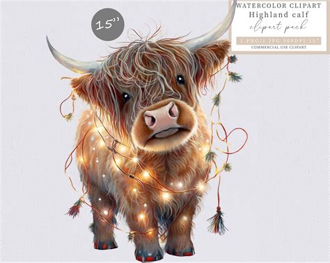 Highland Cow Clipart, Christmas Cow Clipart, Christmas Clipart, Cow ...