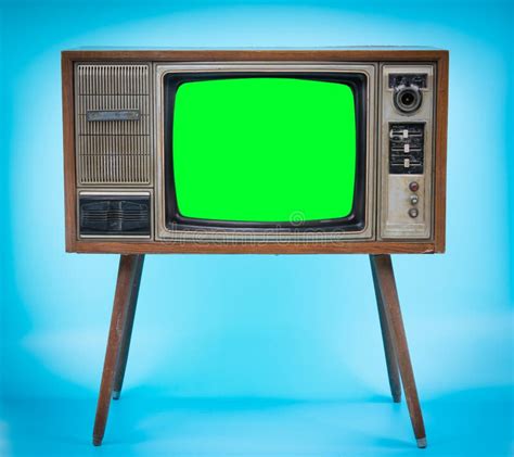 Vintage TV : Old Retro TV with Green Screen Isolated on White Stock ...