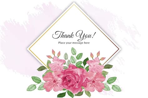 Premium Vector Thank You Card With Pink Watercolor Floral Free Vector