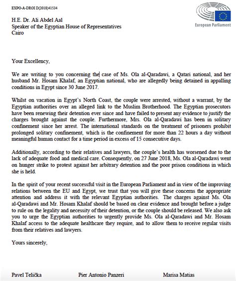 Eu Letter To Egyptian House Of Represntatives Free Ola And Hosam