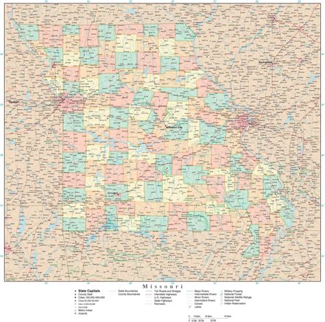 Missouri State Map In Adobe Illustrator Vector Format Detailed