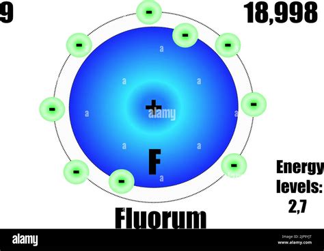 Fluorine Atom With Mass And Energy Levels Vector Illustration Stock