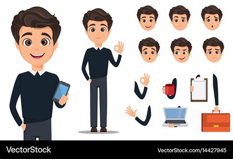 Business man cartoon character creation set young Vector Image