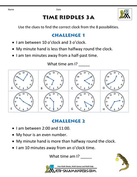 Printable Time Worksheets - Time Riddles (easier)