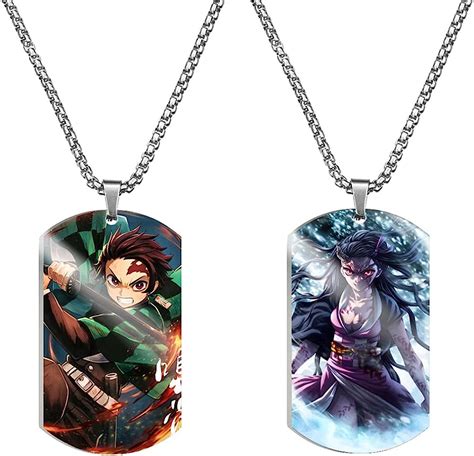 UZSXHJ 2Pcs Colliers Slayer Tanjiro Pendentif Animé Plaque Armée Acier