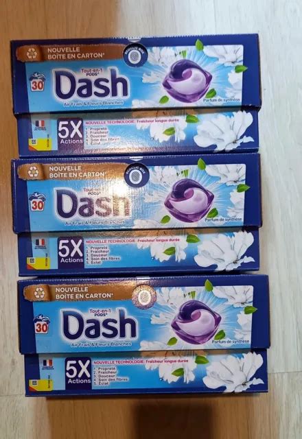 LOT DE 3 Boites De Lessive Dash Soit 90 Capsules Air Frais Fleurs