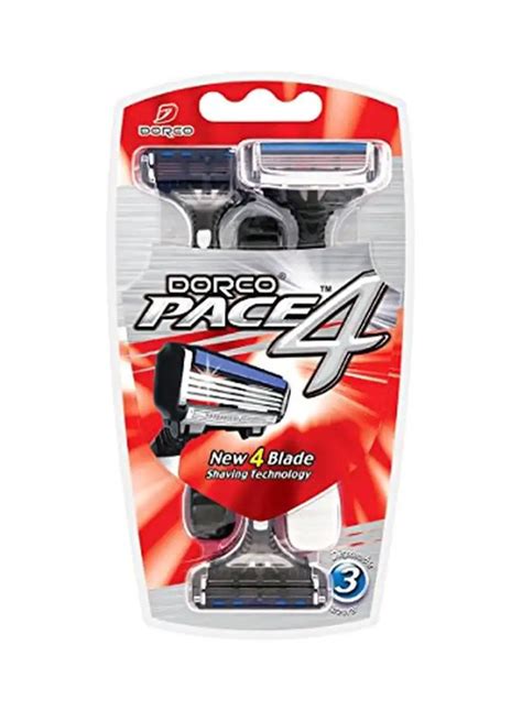 Dorco 3 Piece Pace 4 Manual Disposable Black White Blue Razors Innova