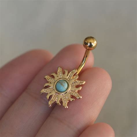 Turquoise Belly Button Rings Sun Belly Ring Nature Stone Belly Button