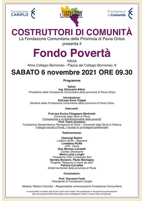 Costruttori di comunità il 6 novembre la Fondazione presenta il