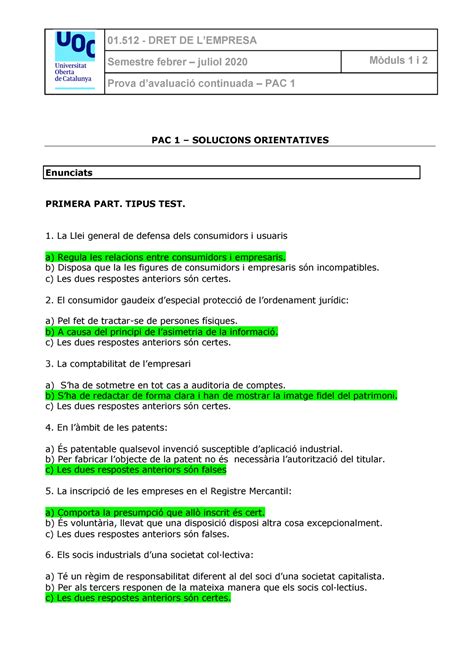 Solpac 1 2019 2020 2 01 DRET DE LEMPRESA Semestre Febrer Juliol