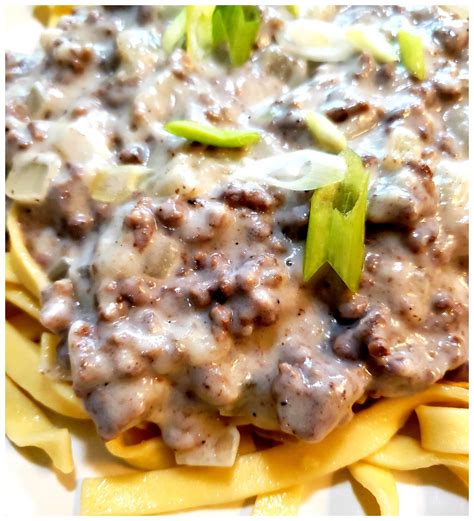 Country Beef Gravy Over Buttered Noodles Julias Simply Southern