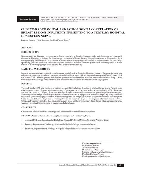 PDF Clinico Radiological And Pathological Correlation Of Breast