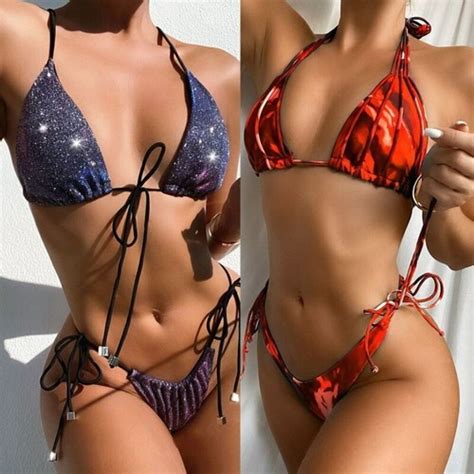 Womens Sexy Triangle Brazilian Push Up Bikini Set Swimwear Bandage Bathing Suits EBay
