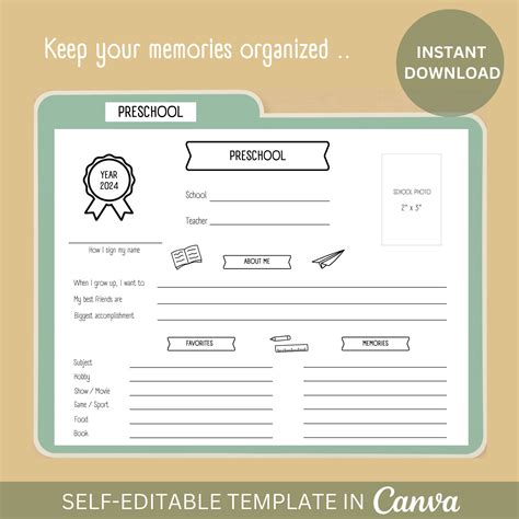 editable school memory page school memory book printable childhood