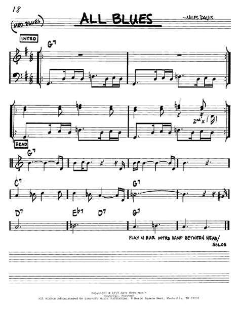 All Blues By Miles Davis C Instrument Digital Sheet Music Sheet