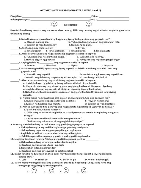 Esp 2nd Quarter Week 1 And 2 Activity Sheet Pdf