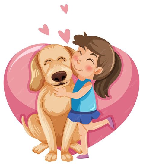 Premium Vector A Girl Playing With Her Dog On Heart Background