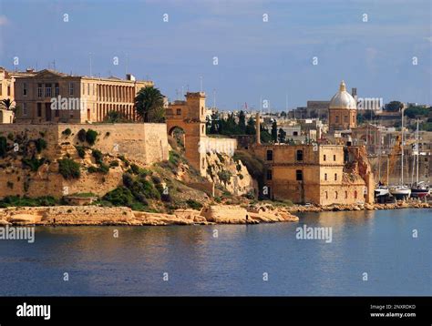 Malta La Valletta Panoramic View Of Historic City And Fortified Walls