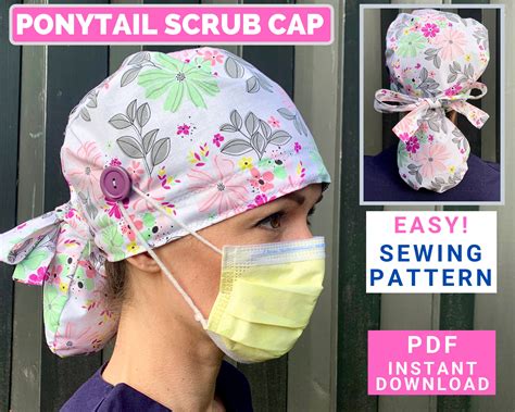 Ponytail Scrub Cap SEWING PATTERN PDF Ponytail Surgical Cap Etsy