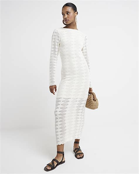 Cream Crochet Bodycon Maxi Dress River Island