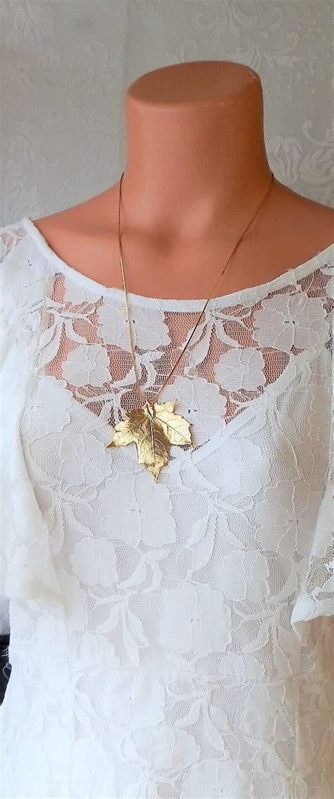 Gold Maple Leaf Pendant Necklace 24 Serpentine Etsy