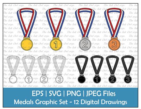 Medal Award Ribbons Vector Clipart / Outline & Stamp Graphic / | Etsy