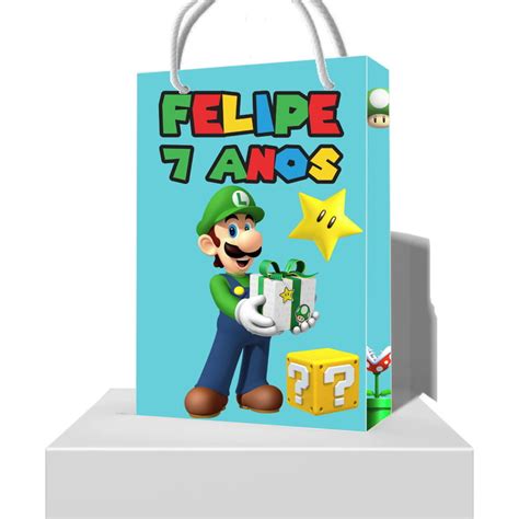 Sacolinha Personalizada Super Mario Bros Luigi Elo