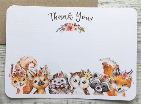 Thank You FOREST FRIENDS Notecards Set Thank You Woodlands - Etsy