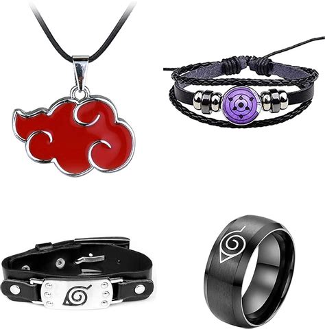 Naruto I3c Lote De 4 Accesorios Para Pulsera Konoha Collar Con Nubes