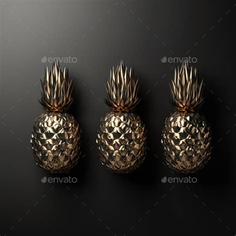 Gold Pineapple On Black Background D Rendering Stock Photo By Hemul