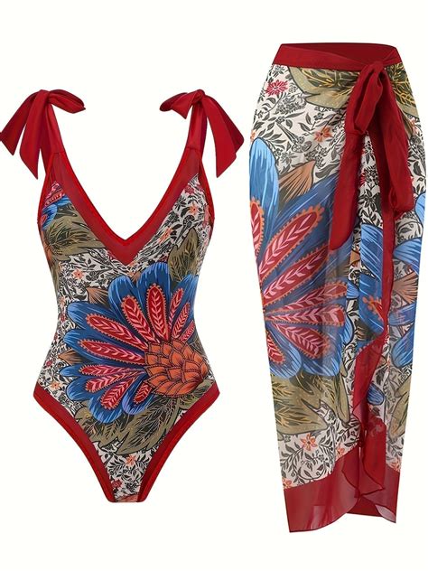 Beranmey Womens Retro Floral Printed One Piece Swimsuit With High