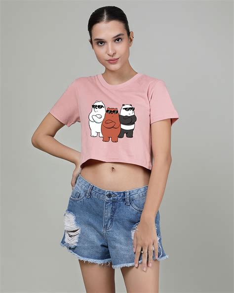 Buy Womens Nursery Pink Bare Bears Graphic Printed Short Top Online At