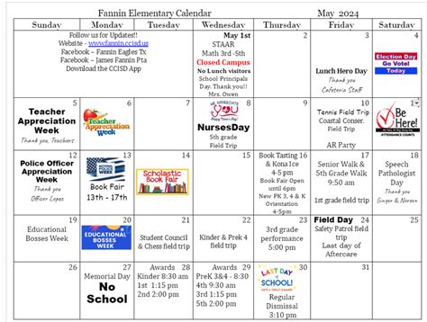 Fannin Calendar | James W. Fannin Elementary School