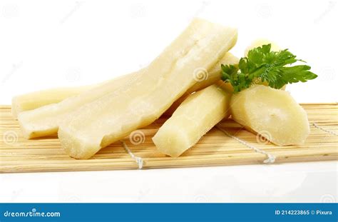 Cooked Cassava Root On White Background Isolated Stock Image Image Of Boiled Prepare 214223865