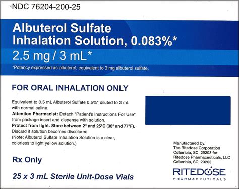 Ritedose Pharmaceuticals Albuterol Sulfate Inhalant Solution USP