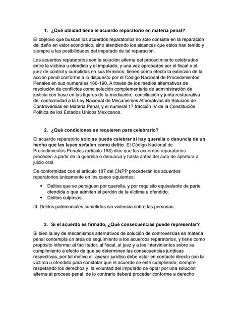 Acuerdo Reparatorio En Materia Penal Qu Utilidad Tiene El Acuerdo