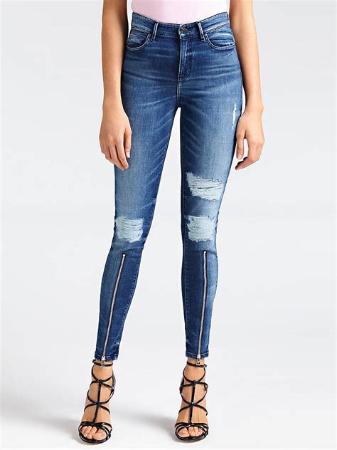 Jeans Taille Haute D Chir Fermetures Clair Bleu Guess Jeans Femme