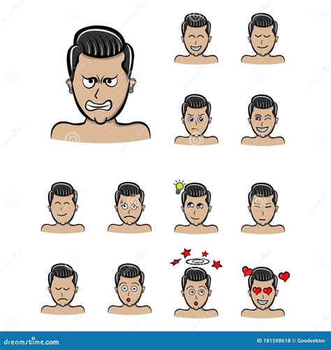 Angry Man Expressions Set Of Different Emotions Male Character