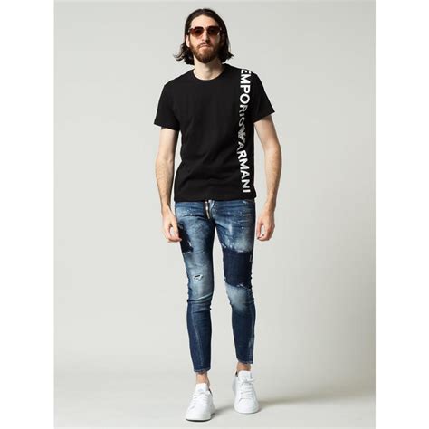 エンポリオアルマーニ メンズ Tシャツ Emporio Armani 縦ロゴプリント クルーネック 半袖 Tシャ Ea2118312r479