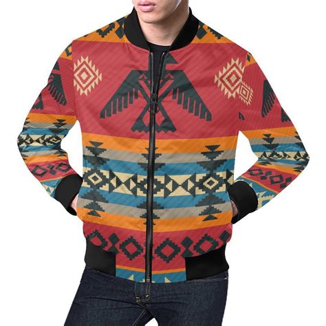 Tribal Native American Aztec Indians Navajo Print Mens Bomber Jacket